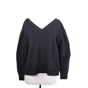 Everlane Women's Large Black Relaxed V-Neck Sweater Cotton Pullover Long Sleeve